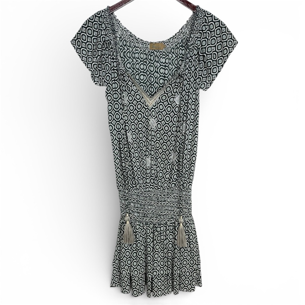 Skemo Geometric Print Peasant Mini Dress Size Small